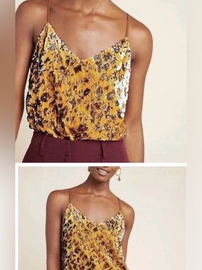 Ro & De for Anthro Gold Sequin Leopard-Print Cami EsterTank L